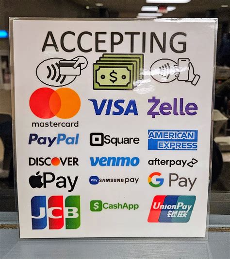 Printable Sign Showing Accepted Payments: Visa, Mastercard, Discover, Amex, Venmo, Zelle ...