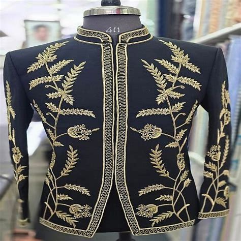 Black Elegant Embroidered Mandarin Collar Jodhpuri Wedding Suit ...