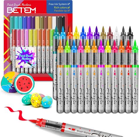 Amazon.com: Betem Paint Markers Acrylic Paint Pens, 24 Colors Brush Tip ...