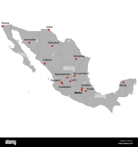 detailed map of the Mexico with cities Stock Vector Image & Art - Alamy