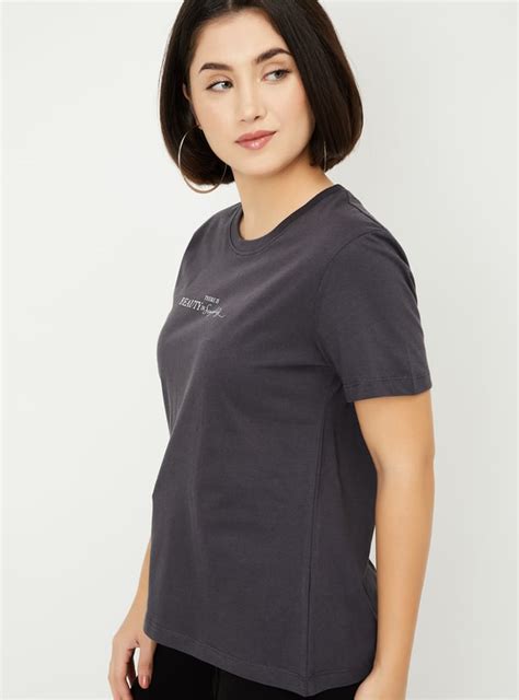 Buy Women Text Embroidered T-shirt Online at just Rs. 299.0 ...