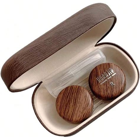 CARUNCOO Wood Grain Contact Lens Case Compact Eye Contact Case For ...