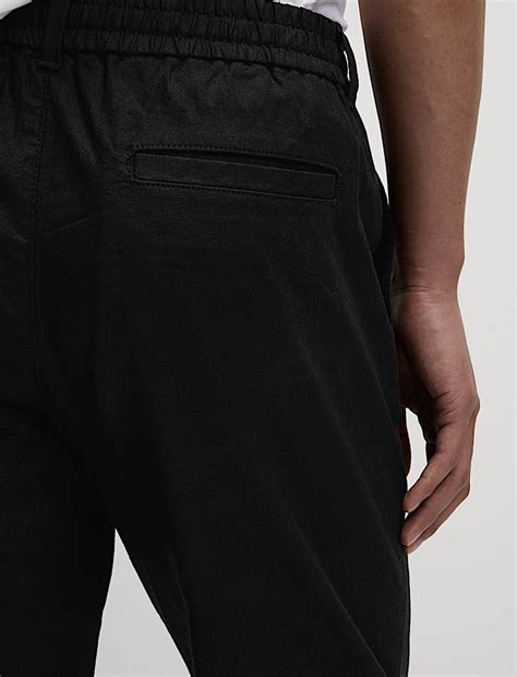 Buy Tapered Fit Cotton Linen Blend Elasticated Trousers at Marks & Spencer