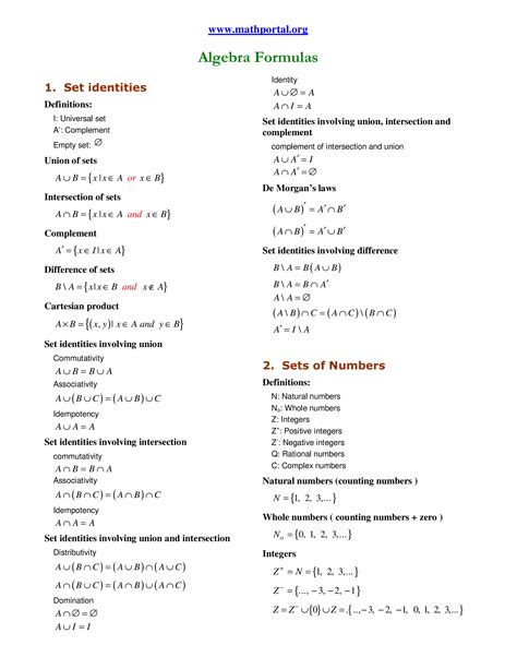 Algebra formulas | PDF