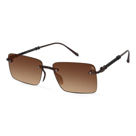 Buy Kylro Rectangle Rimless Brown Sunglasses - Woggles