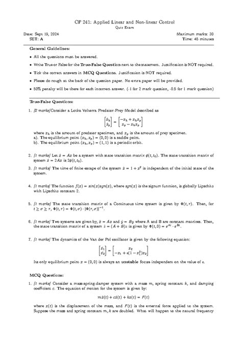 Quiz question set A - yesrhyyb thyrtheryheye - CP 241: Applied Linear ...