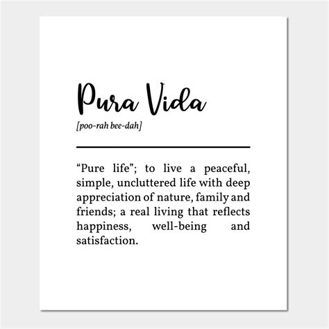 Pura Vida Definition In Black Wall Art Print