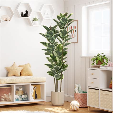Amazon.com: VIAGDO Artificial Rubber Tree Plant 5ft Tall Faux Rubber ...
