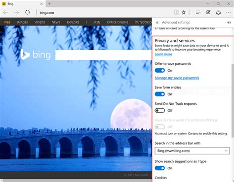 Image result for Windows Edge Privacy Settings
