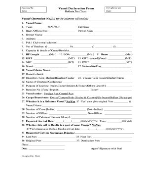 Fillable Online haldiadock gov Vessel Declaration Form - Haldia Dock ...