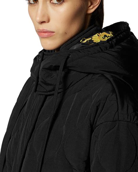 Chain Couture Long Puffer Coat Black,Print | VERSACE TH
