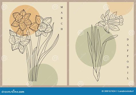 March Birth Month Flower Wreath, Narcissus Flower Border, Vector Hand ...
