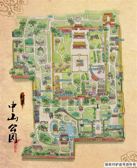 北京中山公园手绘地图_手绘