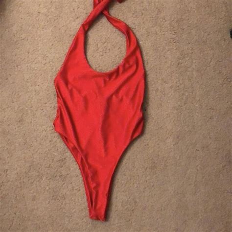 Red, high leg bathing suit. One piece. Never worn,... - Depop