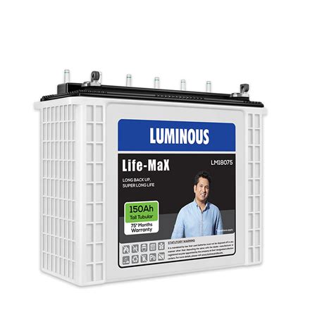 Luminous Life Max LM 18075 150 AH Tall Tubular Plate Inverter Battery ...