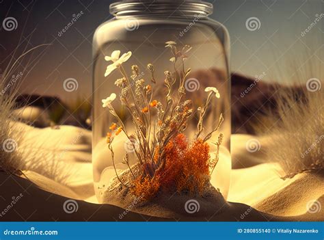 Closed Ecosystem of Plants in a Jar, Florarium. Stock Illustration - Illustration of desert ...