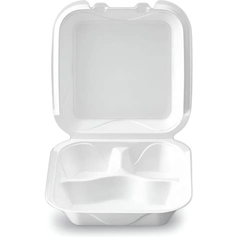 Darnel - 9.18" x 9.18" x 3" White Large Foam 3 Compartment Hinged Cont