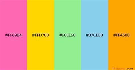 Kids Color Palette and colors #FF69B4 #FFD700 #90EE90 #87CEEB #FFA500 - IPalettes