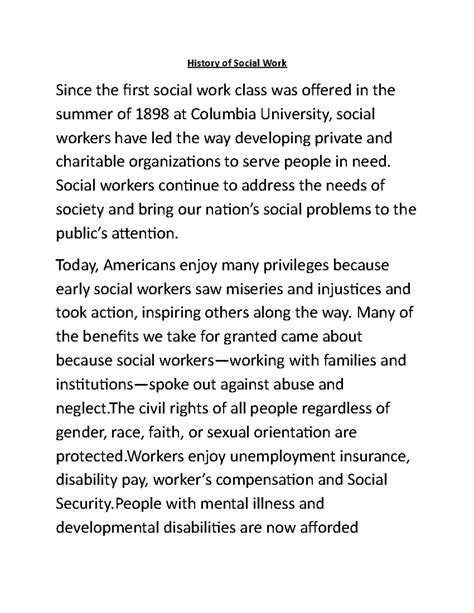 Social work history USA jolly - History of Social Work Since the first ...