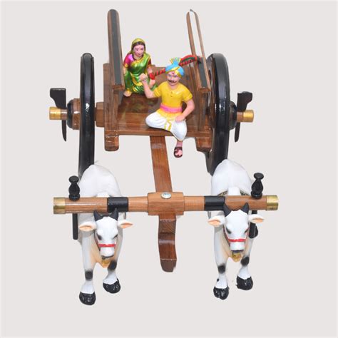 Handcraft Brown Teak wood Bullock Cart + Fiber Bulls set | Small | Y s ...