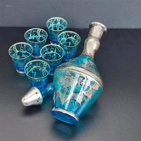 Art Deco Venetian Silver Overlay Glass Liquor Set, Italy, 1930s For ...