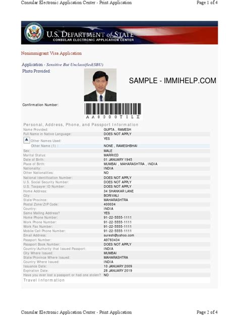 Image result for Sample DS-160 Application Form