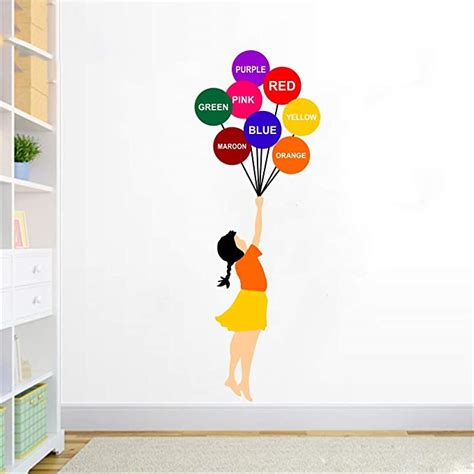 Decal O Decal Wall Decals ' Girl with Balloon with Its Colour Names ...