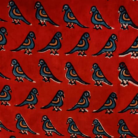 Pure Cotton Dabu Rust With Blue Bird Hand Block Print Fabric – Sanskruti
