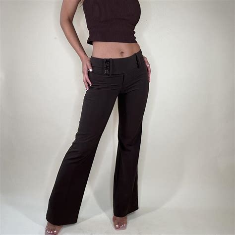 Brand: Unknown - brown low rise dress pants... - Depop