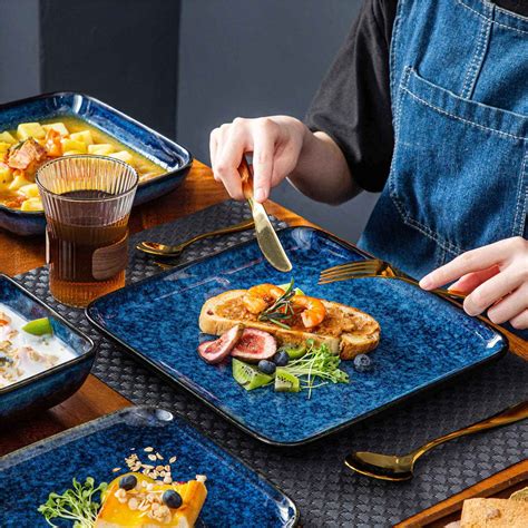 Reactive Glaze Square Dinnerware Set | Stern 16 Piece Stoneware Set ...