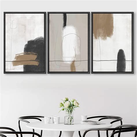 SIGNLEADER Neutral Framed Canvas Print Wall Art Set Grunge Brown White ...