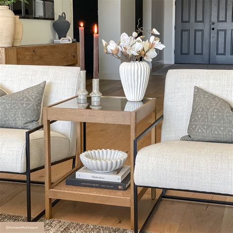 Hayes Side Table Wood Rattan Glass Top Light Brown | Nathan James