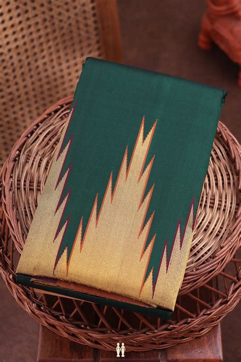 Kanchipuram Silk Saree In Forest Green With Temple Border