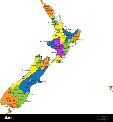 Colorful New Zealand political map with clearly labeled, separated layers. Vector illustration ...