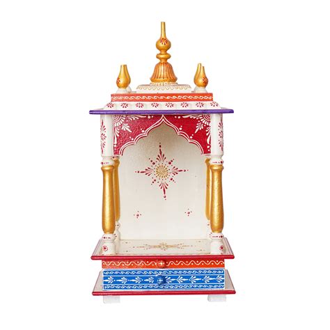 White, Red and Golden Mango Wood Pooja Temple/Mandir with Storage ...