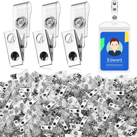 Seajan 600 Pcs Metal Badge Clips Bulk Double Hole Name Tag Clips with ...