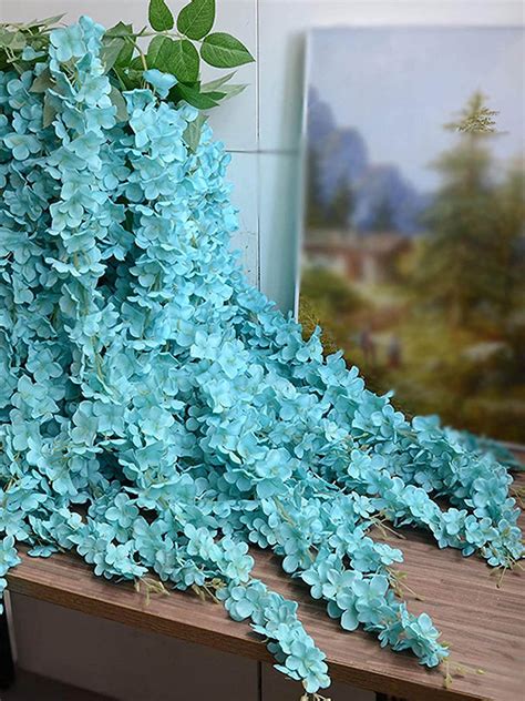 Buy | Set Of 12 Turquoise-Blue and Green Artificial Hanging Wisteria ...