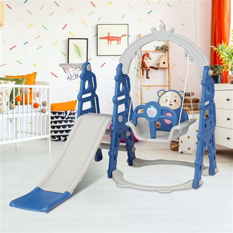 Buy kinbor 4 in 1 Toddler Slide and Swing Set - Kids Playground Sets ...