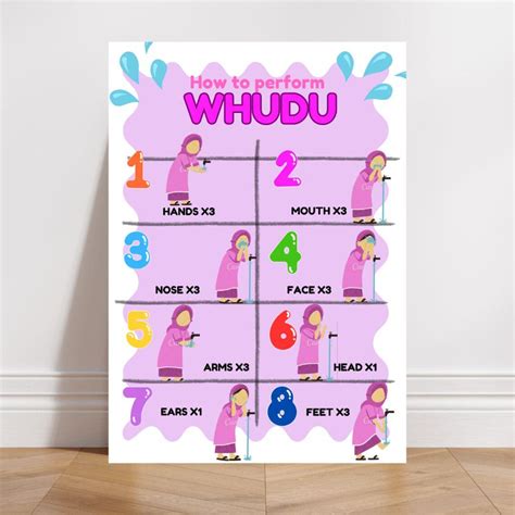 Wudu Chart Printable, Wudu Sequence, Children's Wudu Chart, Girls Wudu ...