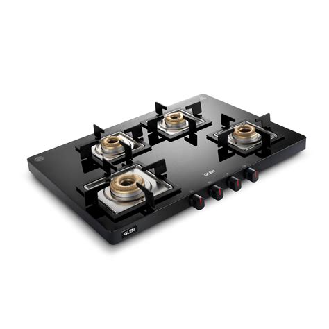 Buy 4 Burner Ultra Slim Glass Gas Stove 1 High Flame 3 Forged Brass ...