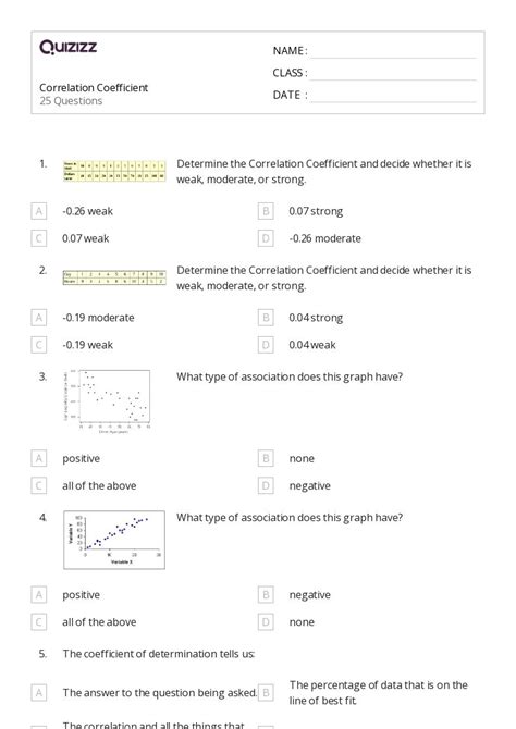 50+ correlation and coefficients worksheets for 12th Class on Quizizz ...
