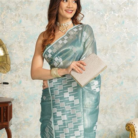 Mimosa Women's Woven Design Banarasi Style Tissue Crush Saree With Blo ...