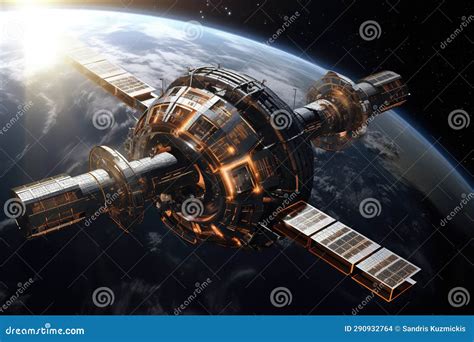 Space Station Harnessing Solar Energy from the Sun. Generative AI Stock ...