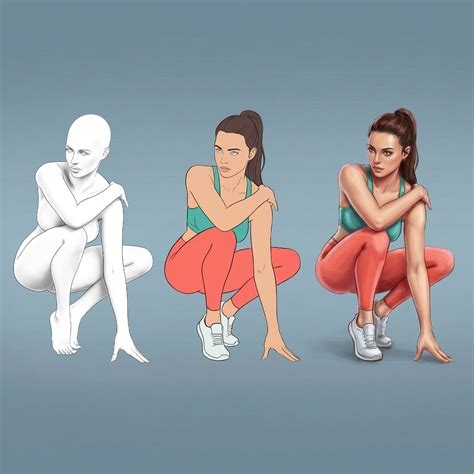 20 Procreate Female Crouching Poses Stamps Brushes - ProCreativeBreeze