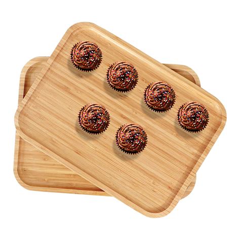 Wooden Bamboo Serving Tray, Beige, Large - Set of 2 – HOKIPO | Har Ghar ...