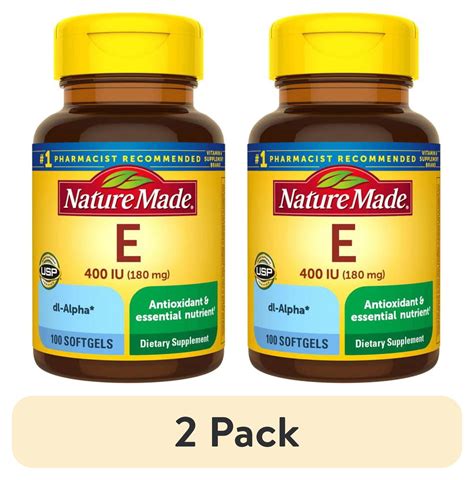 (2 pack) Nature Made Vitamin E 180 mg (400 IU) dl-Alpha Softgels, Dietary Supplement, 100 Count ...