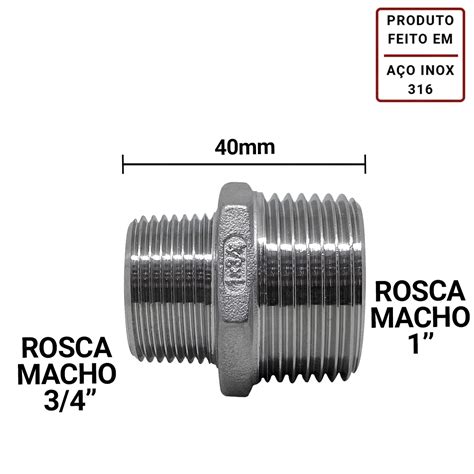 Niple Redutor 1" X 3/4" Bsp Rosca Macho Inox 316