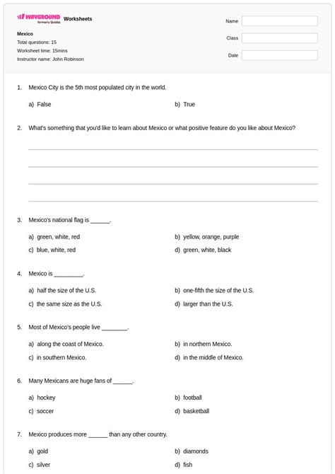 50+ Mexican Culture worksheets for Class 5 on Wayground | Free & Printable