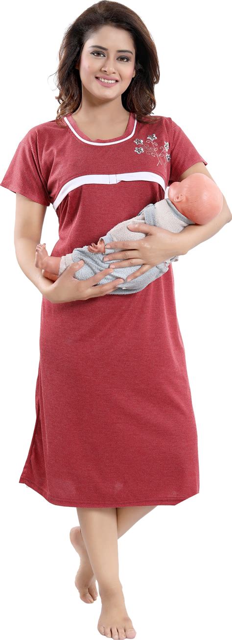 Fabme Women's Maroon Horizontal Zip Polycotton Full Length Maternity N