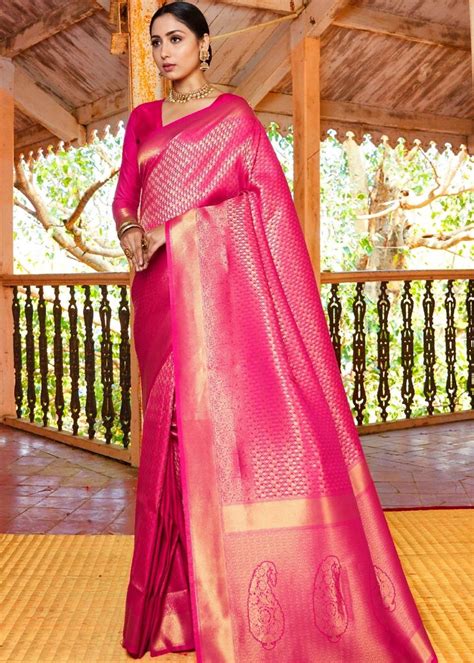 Hot Pink Woven Kanjivaram Saree:Limited Edition - Clothsvill